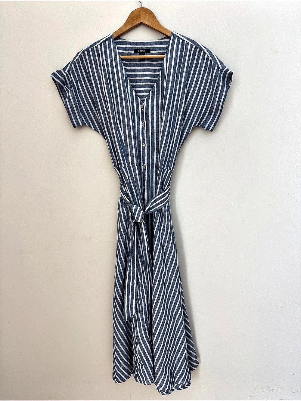 Chaps Striped Midi Dress in Blue & White Size Small Like New